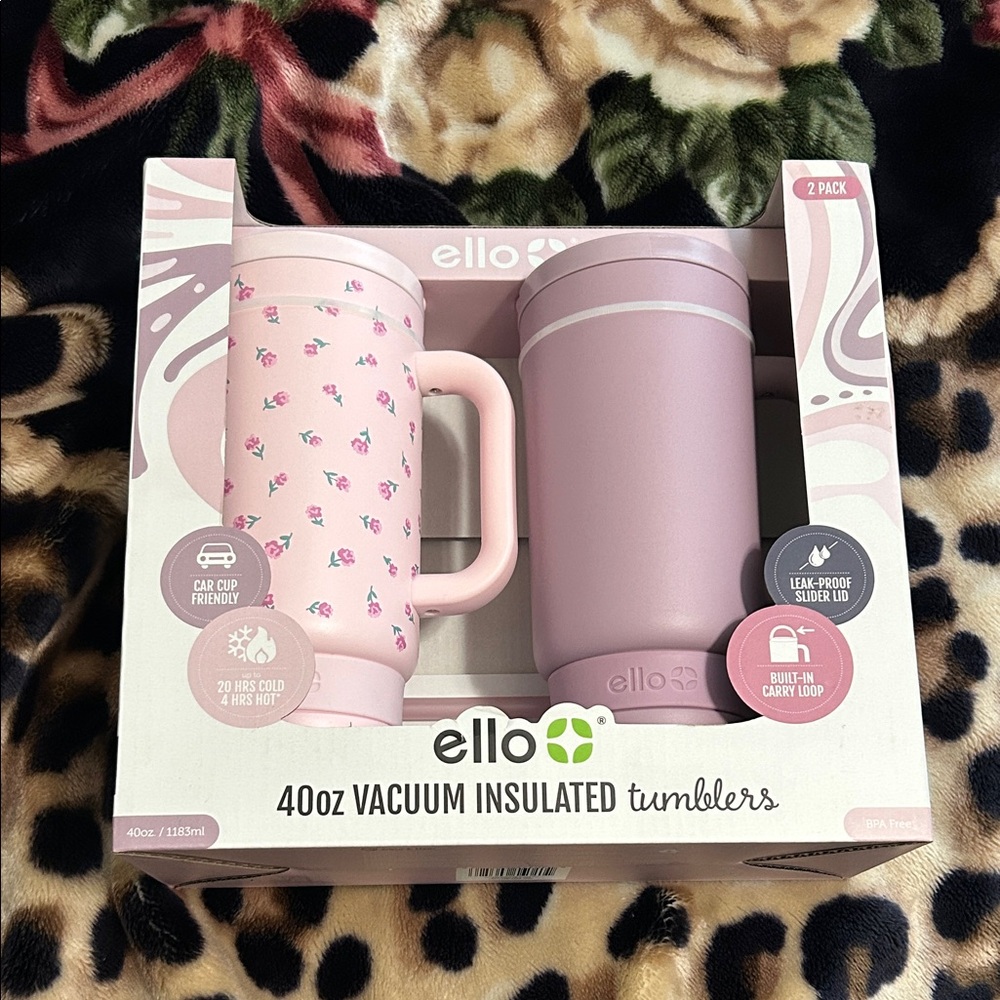 ello 40oz Vacuum Insulated Tumblers - Pink Floral & Dusty Rose (2 Pack)